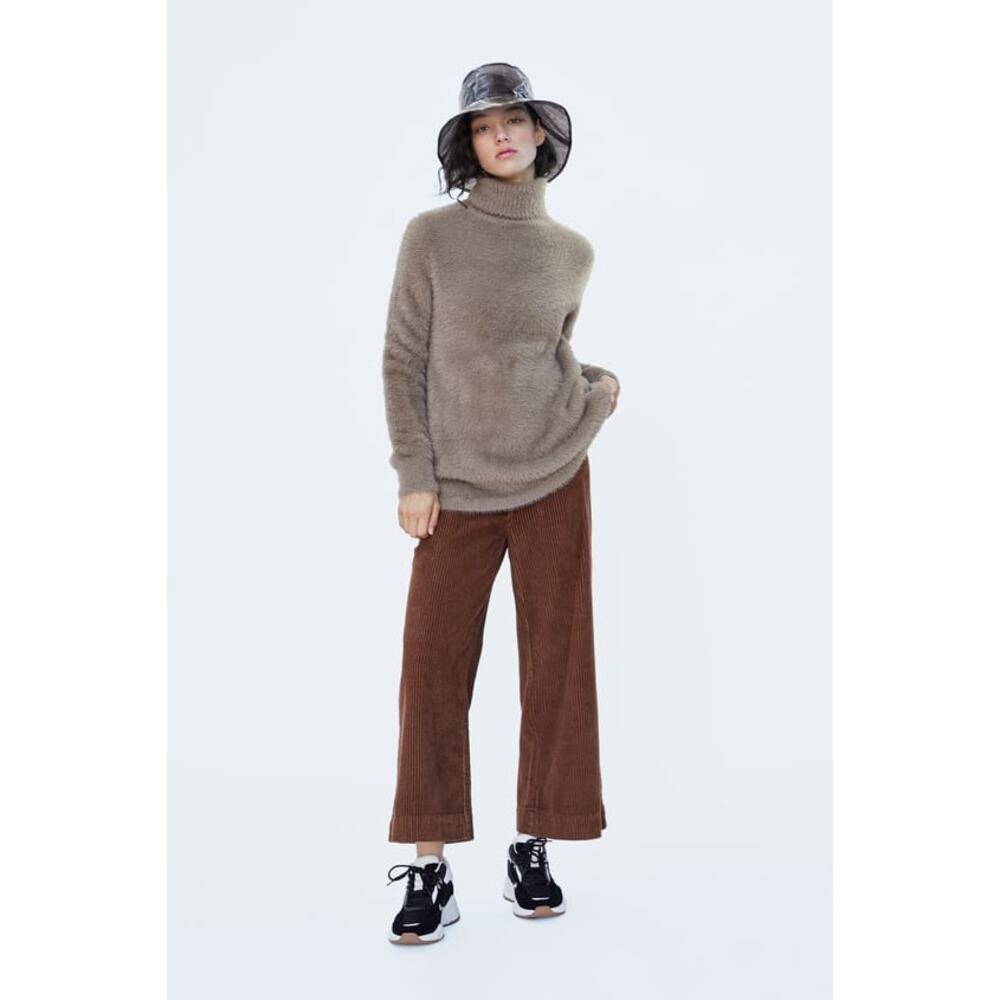 Women's ZARA Faux Fur Sweater (Brown Taupe M)